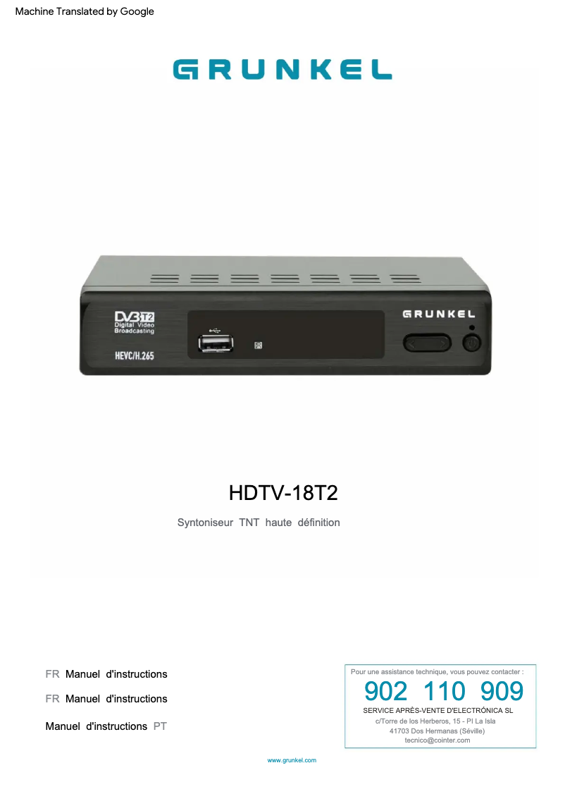 Imagen de la primera página del manual del dispositivo HDTV-18 T2