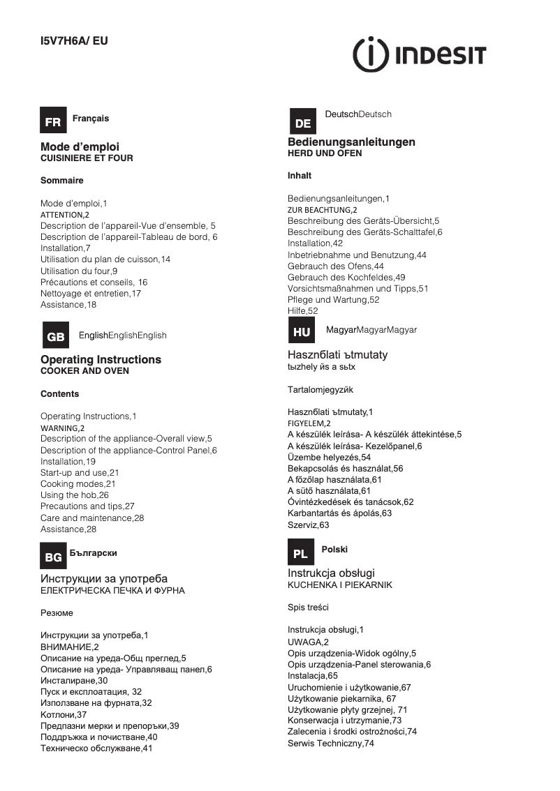 Página 1 del manual Manual de usuario Indesit I5V7H6A(X)/EU