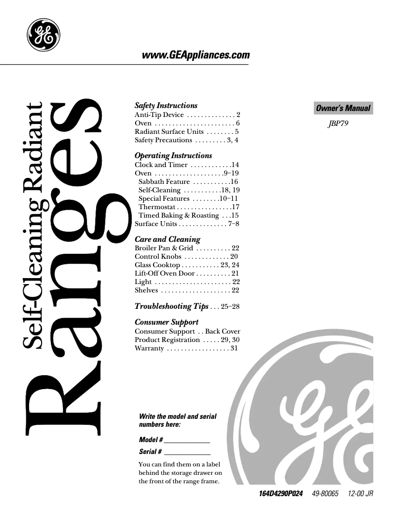 Imagen de la primera página del manual del dispositivo Profile Spectra JBP79ABAA