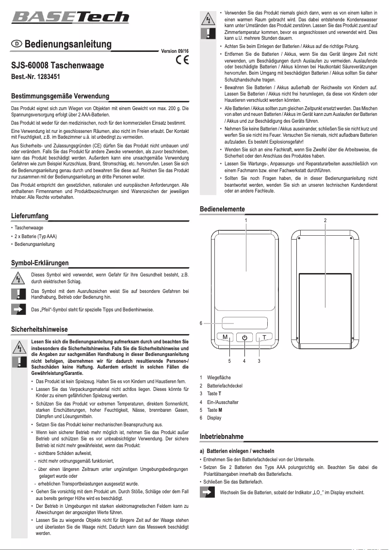 Página 1 del manual Manual de usuario BaseTech SJS-60008
