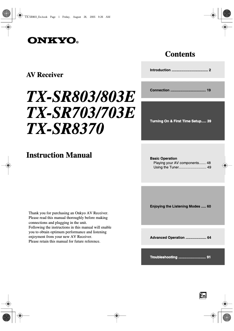 Imagen de la primera página del manual del dispositivo TX-SR8370