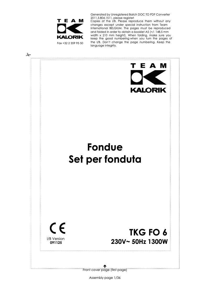 Página 1 del manual Manual de usuario Kalorik TKG FO 6
