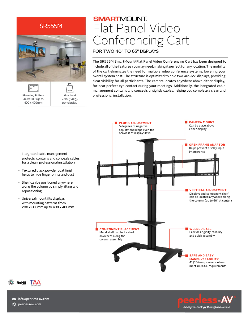 Página 1 del manual Ficha técnica Peerless-AV SR555M