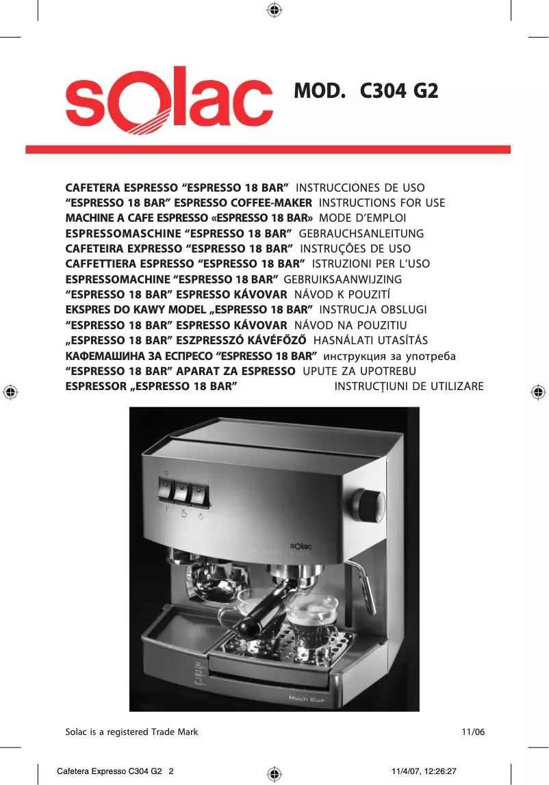 Página 1 del manual Manual de usuario Solac Espresso 18 bar C304 G2