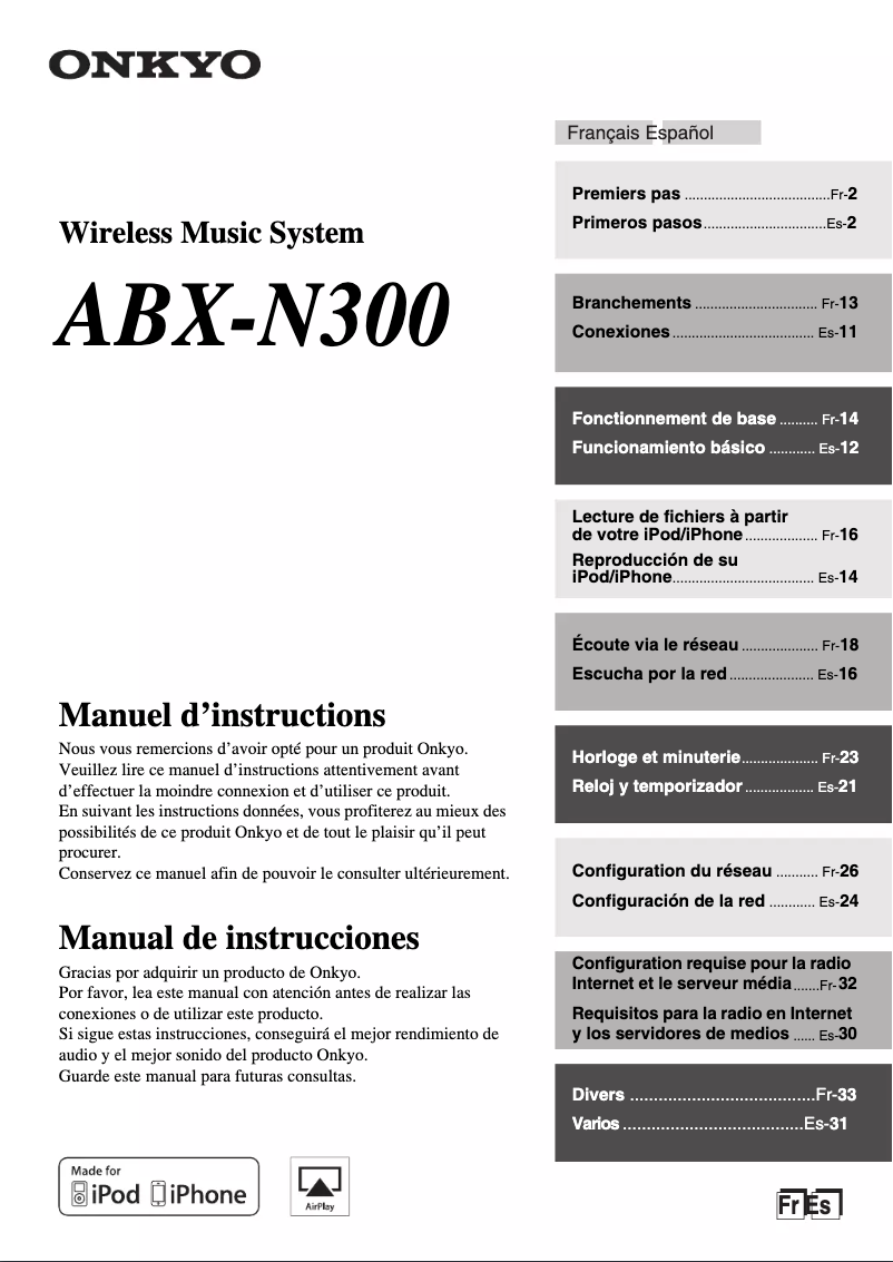 Página 1 del manual Manual de usuario Onkyo ABX-N300