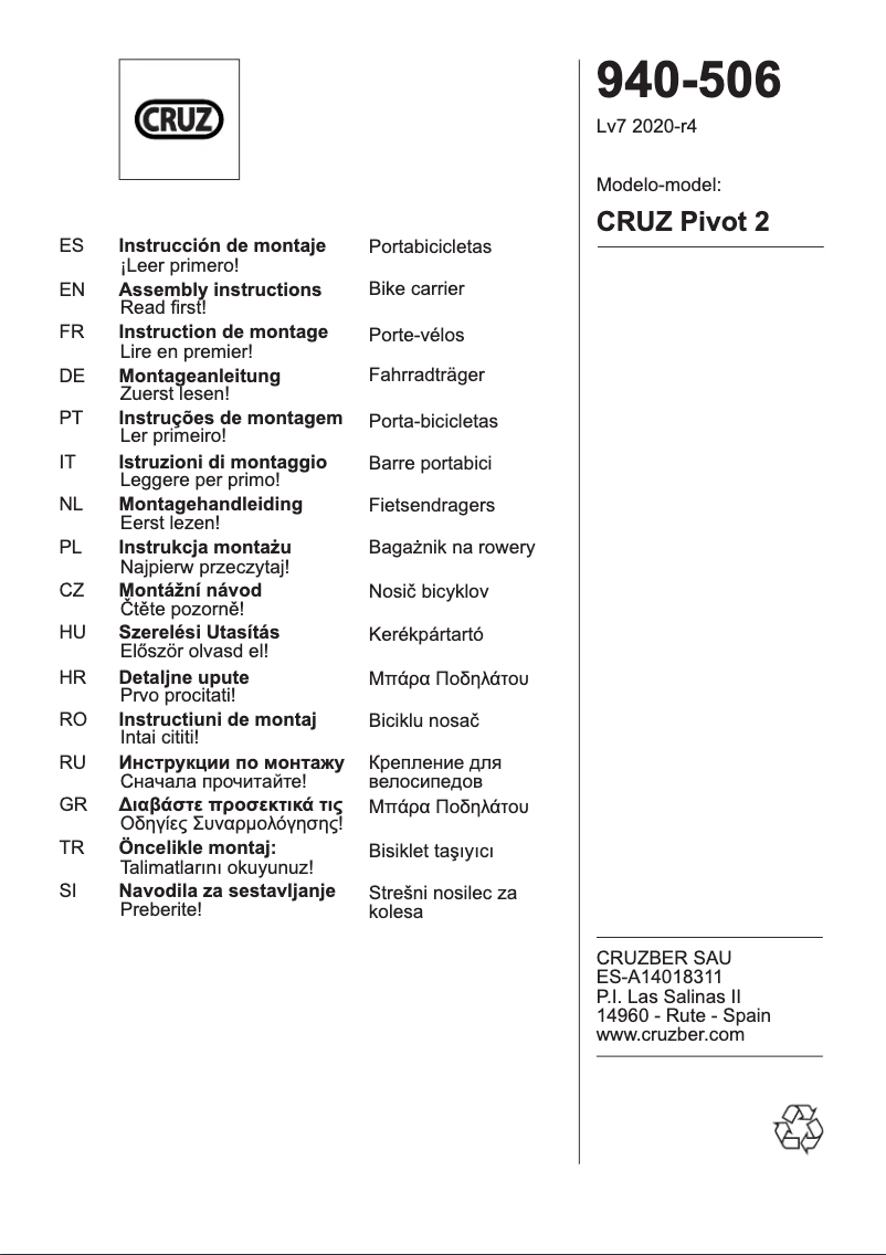 Imagen de la primera página del manual del dispositivo Pivot 2