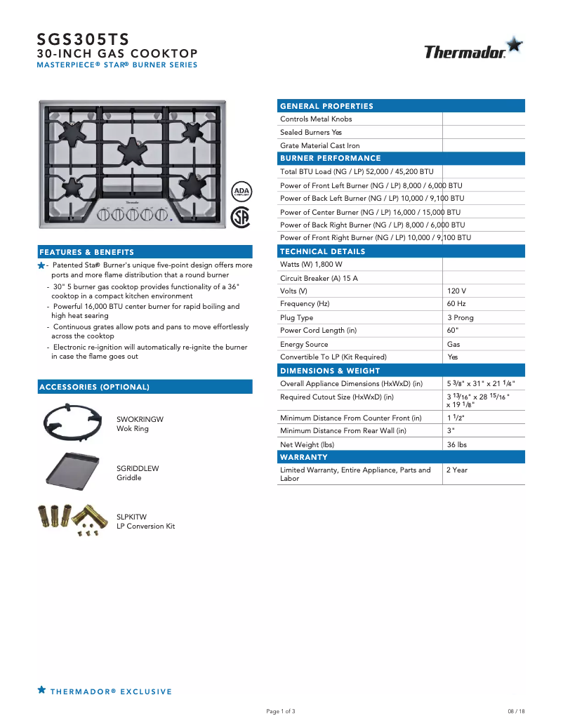 Imagen de la primera página del manual del dispositivo SGS305TS