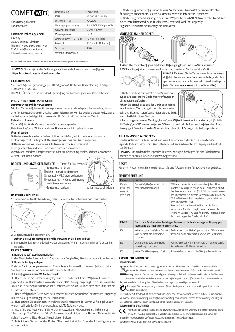 Página 1 del manual Manual de usuario Eurotronic Comet Wifi