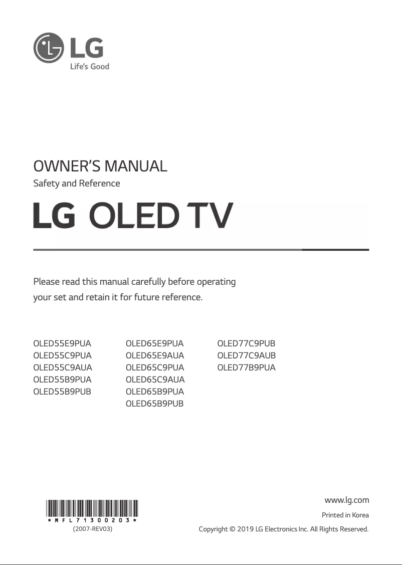 Imagen de la primera página del manual del dispositivo OLED55B9PUA