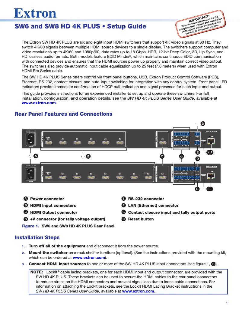 Página 1 del manual Manual de usuario Extron SW HD 4K PLUS Series