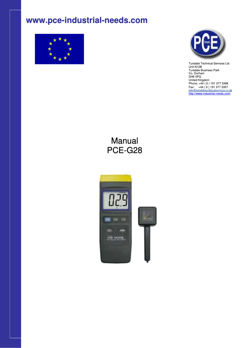 Imagen de la primera página del manual del dispositivo PCE-G28