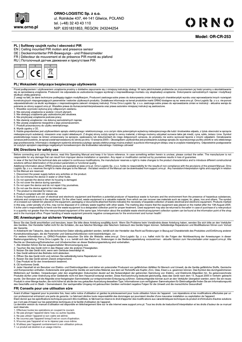 Imagen de la primera página del manual del dispositivo OR-CR-253