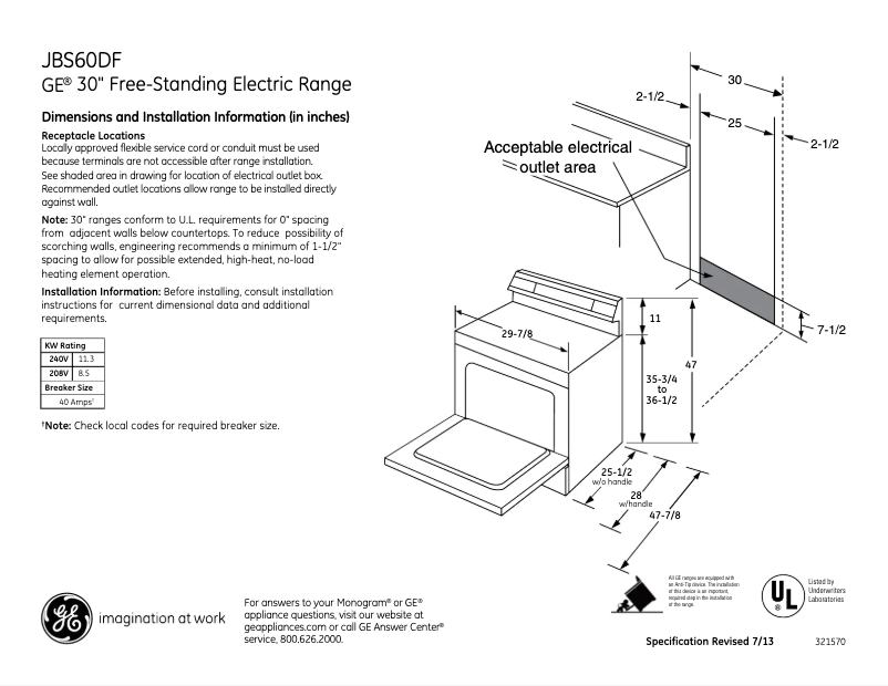 Página 1 del manual Ficha técnica GE JBS60DFBB