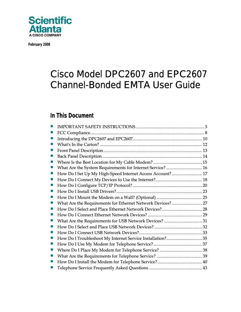 Imagen de la primera página del manual del dispositivo EPC 2607