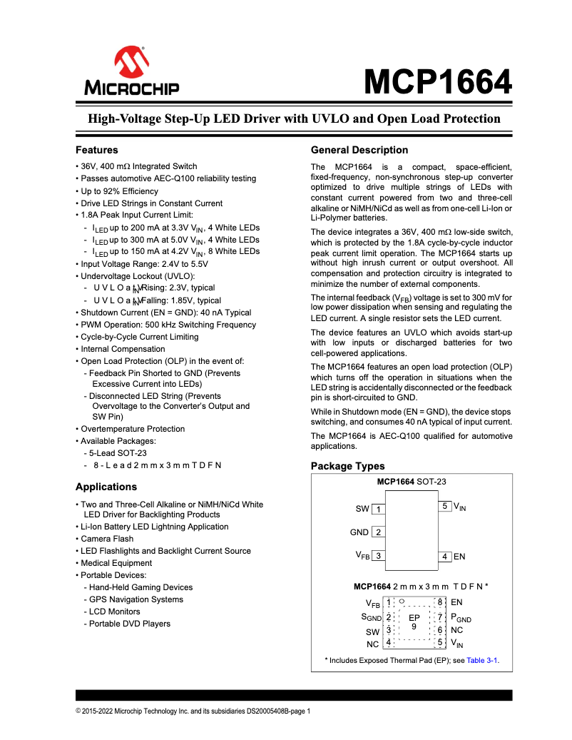 Imagen de la primera página del manual del dispositivo MCP1664
