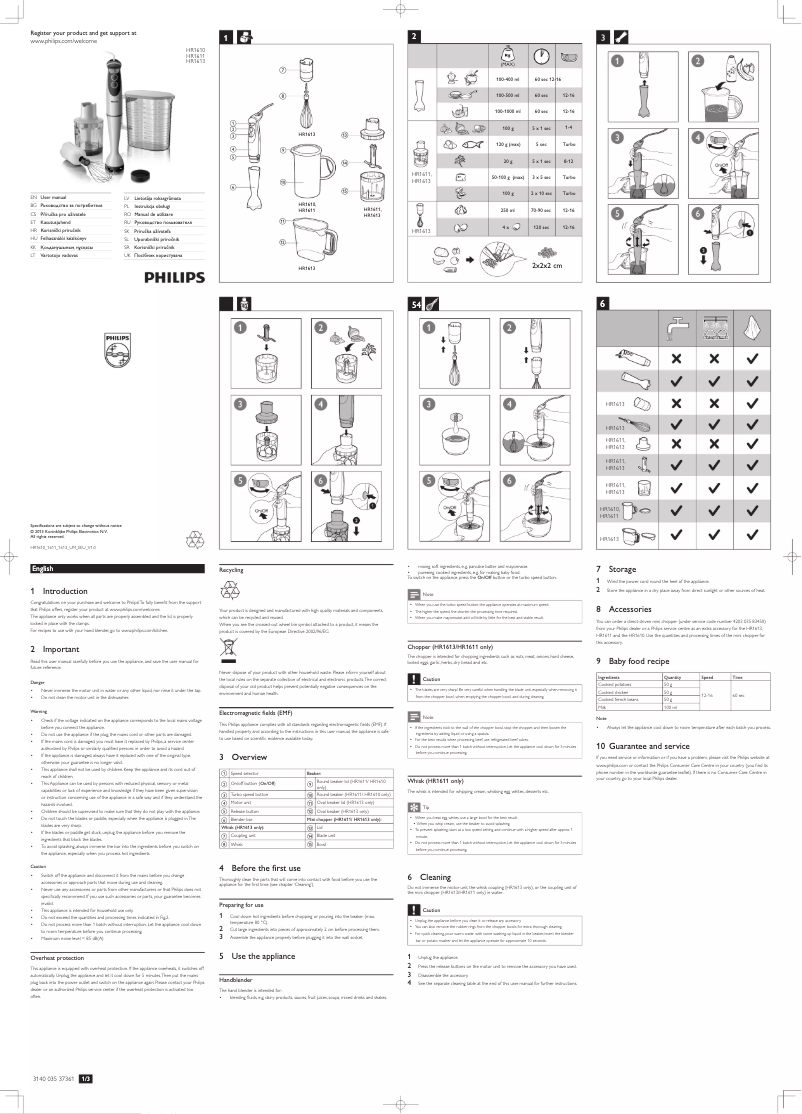 Imagen de la primera página del manual del dispositivo Viva Collection HR1610