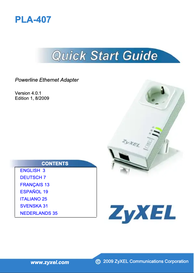 Página 1 del manual Manual de usuario ZyXEL ZY-PLA407