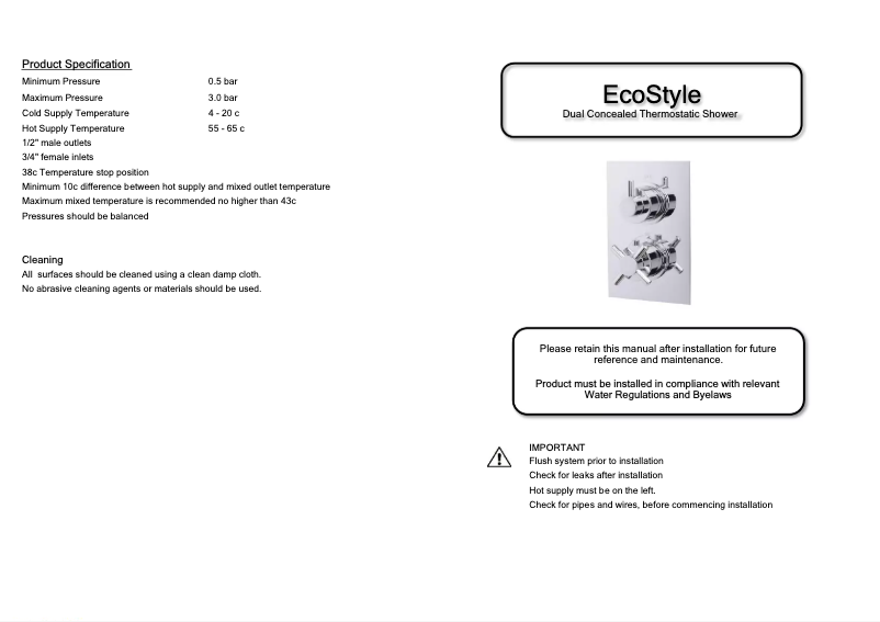 Imagen de la primera página del manual del dispositivo Dual Concealed Thermostatic Shower