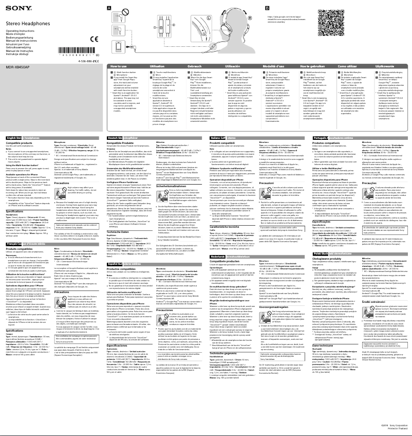 Imagen de la primera página del manual del dispositivo MDR-XB450AP