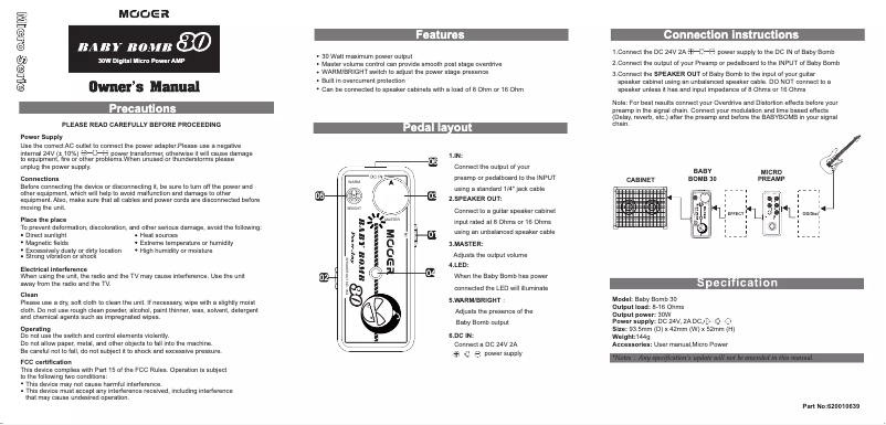 Imagen de la primera página del manual del dispositivo Baby Bomb 30