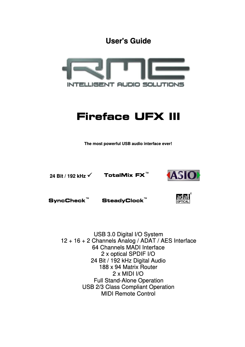 Imagen de la primera página del manual del dispositivo Fireface UFX III