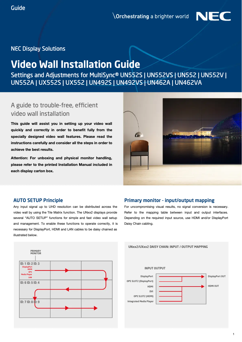 Imagen de la primera página del manual del dispositivo MultiSync UN552V