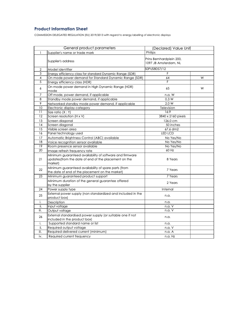 Imagen de la primera página del manual del dispositivo 50PUS8057