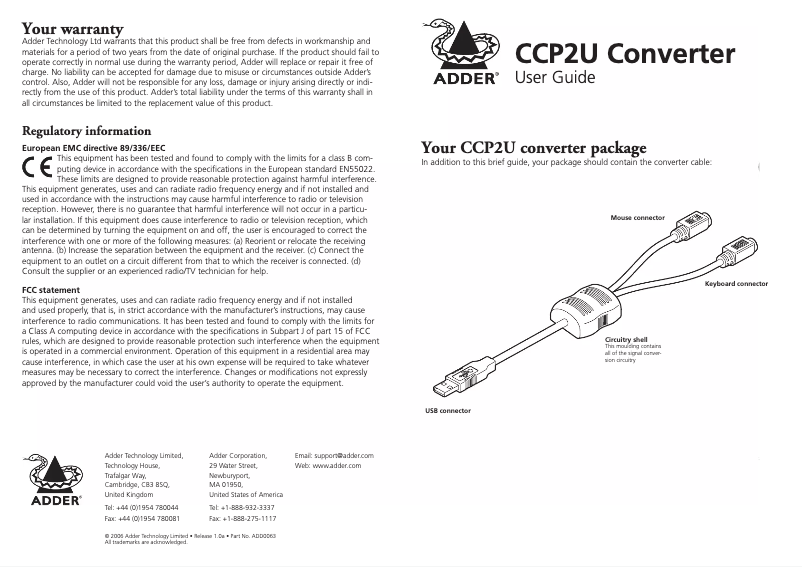 Imagen de la primera página del manual del dispositivo CCP2U