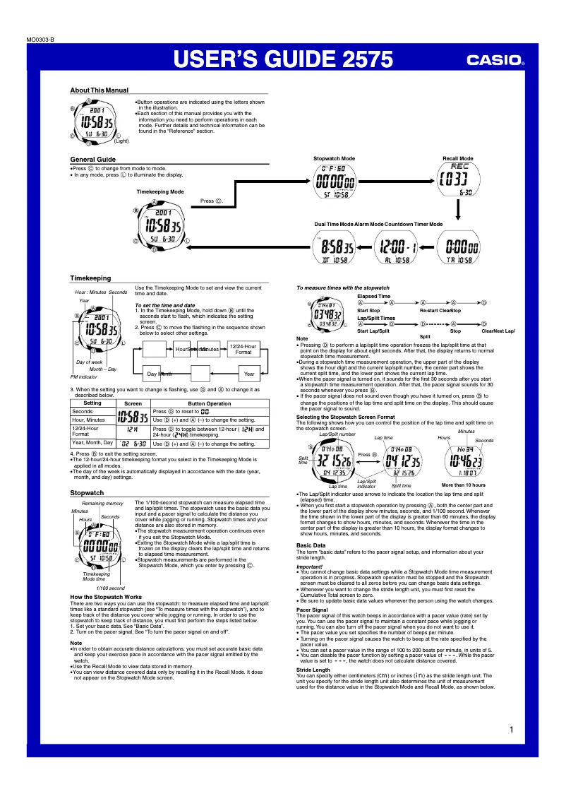 Página 1 del manual Manual de usuario Casio STR300C-1V