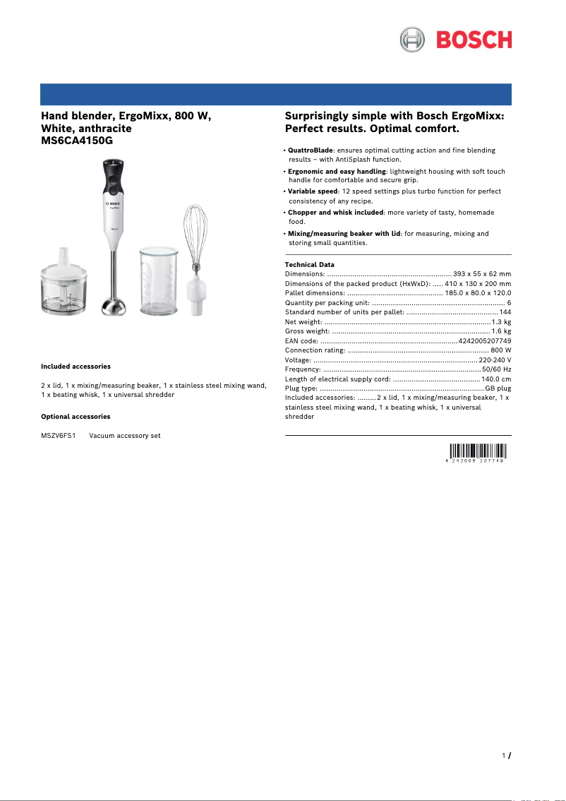 Imagen de la primera página del manual del dispositivo MS6CA4150G