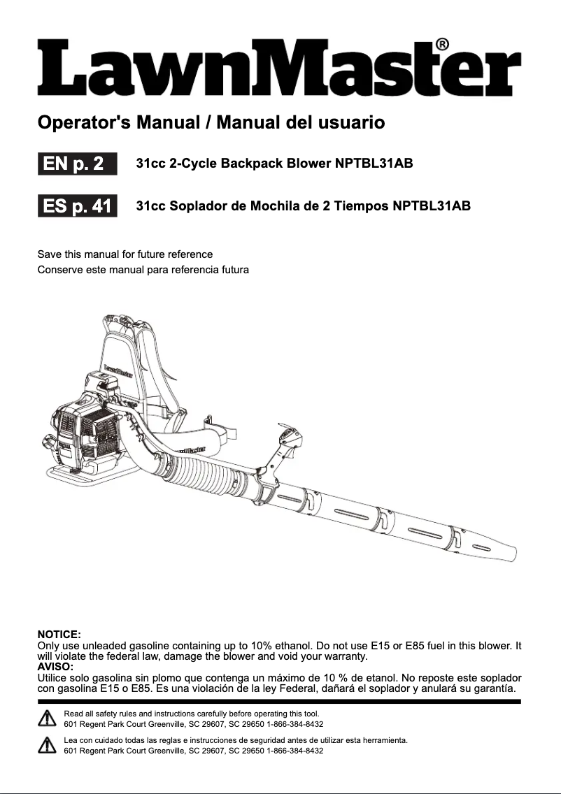 Página 1 del manual Manual de usuario LawnMaster NPTBL31AB