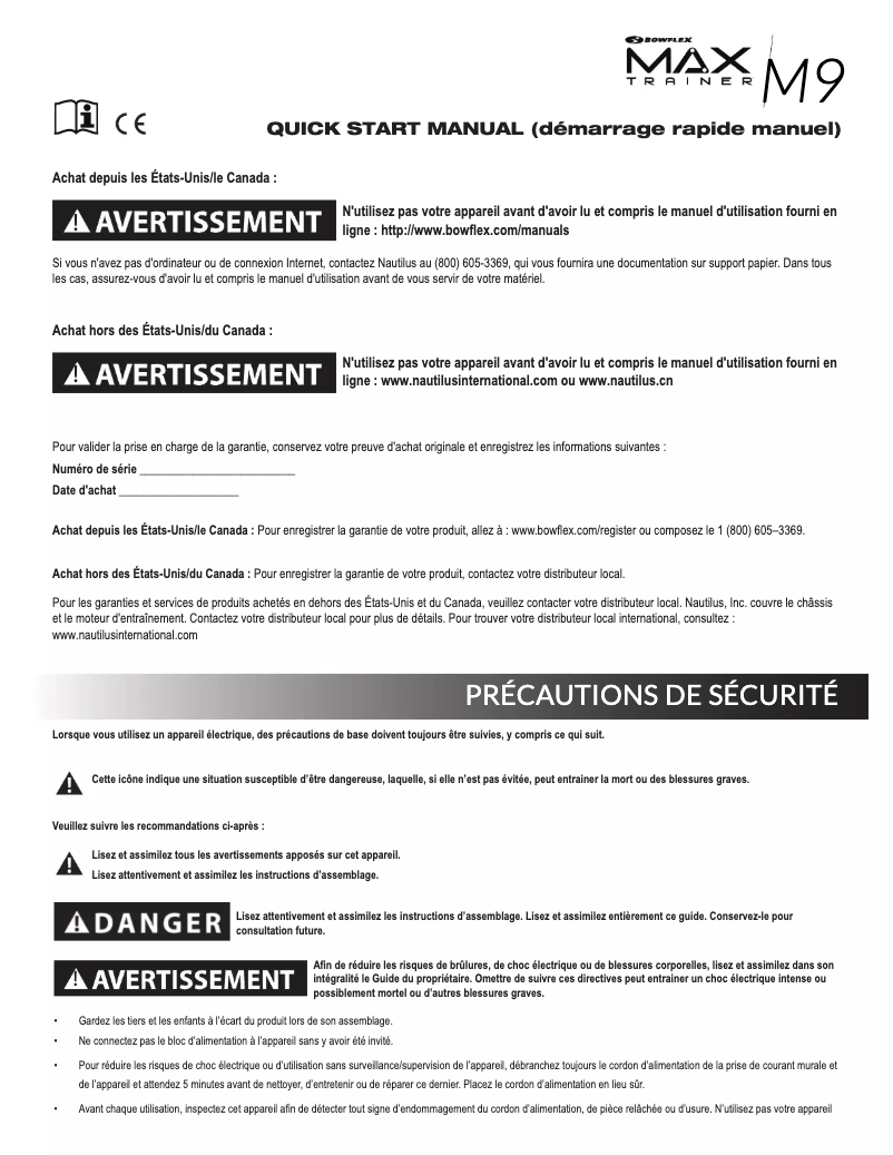 Imagen de la primera página del manual del dispositivo Max Trainer M9