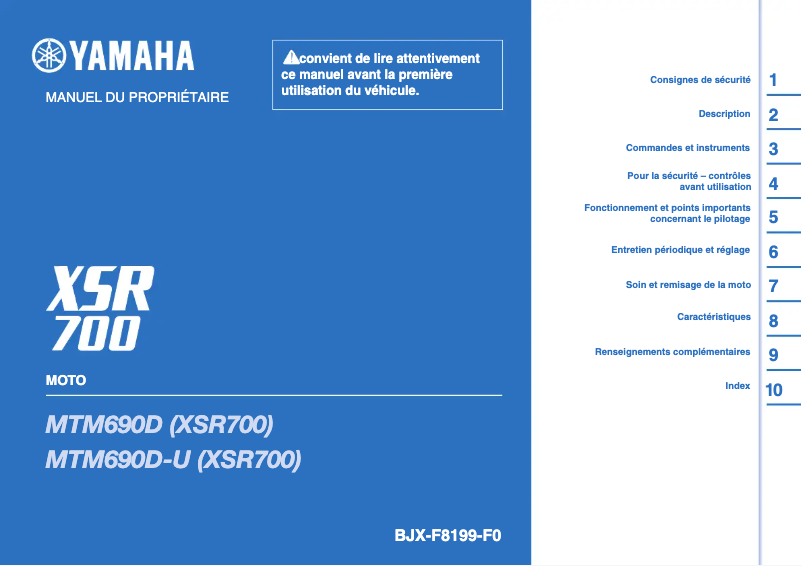 Página nº 1 - Manual de usuario Yamaha XSR700 XTribute (2021)