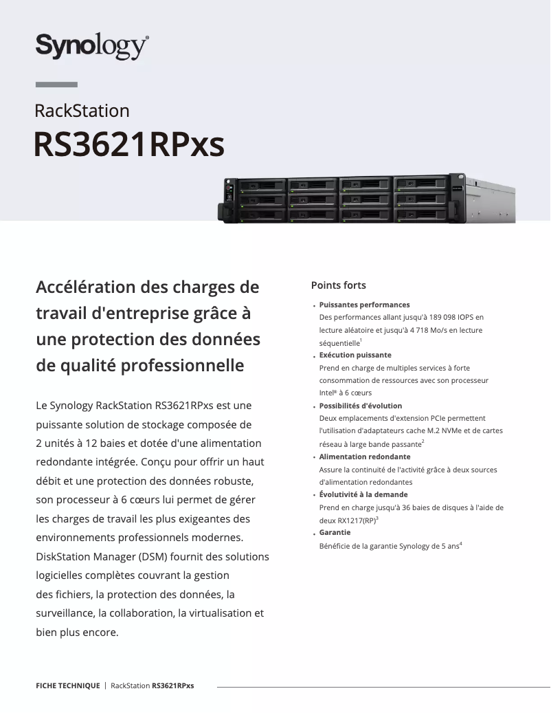 Página 1 del manual Ficha técnica Synology RackStation RS3621RPXS