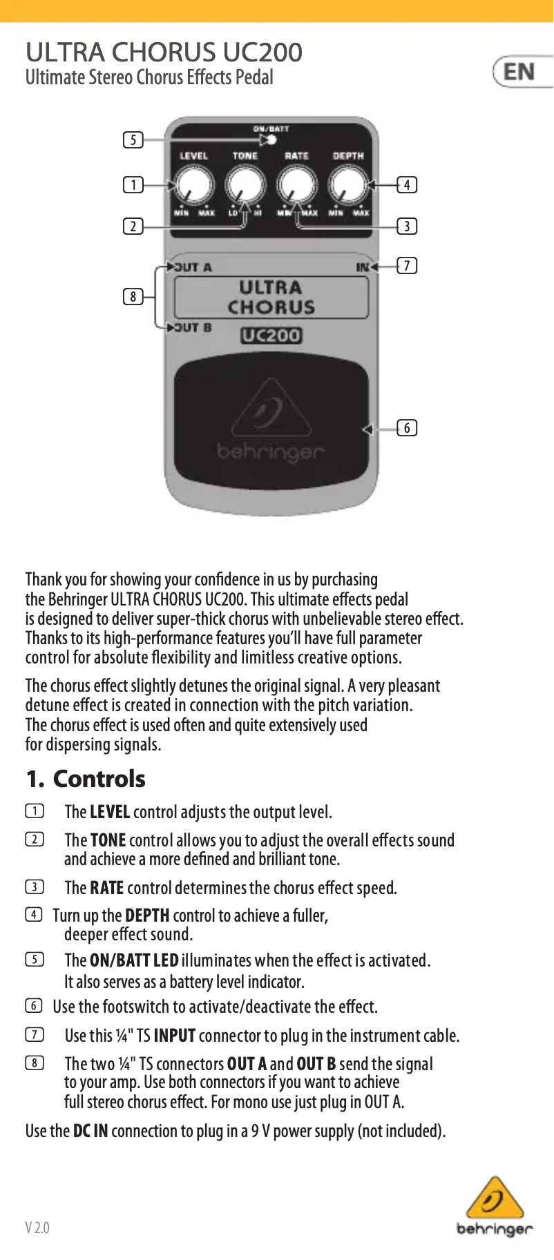 Imagen de la primera página del manual del dispositivo Ultra Chorus UC200