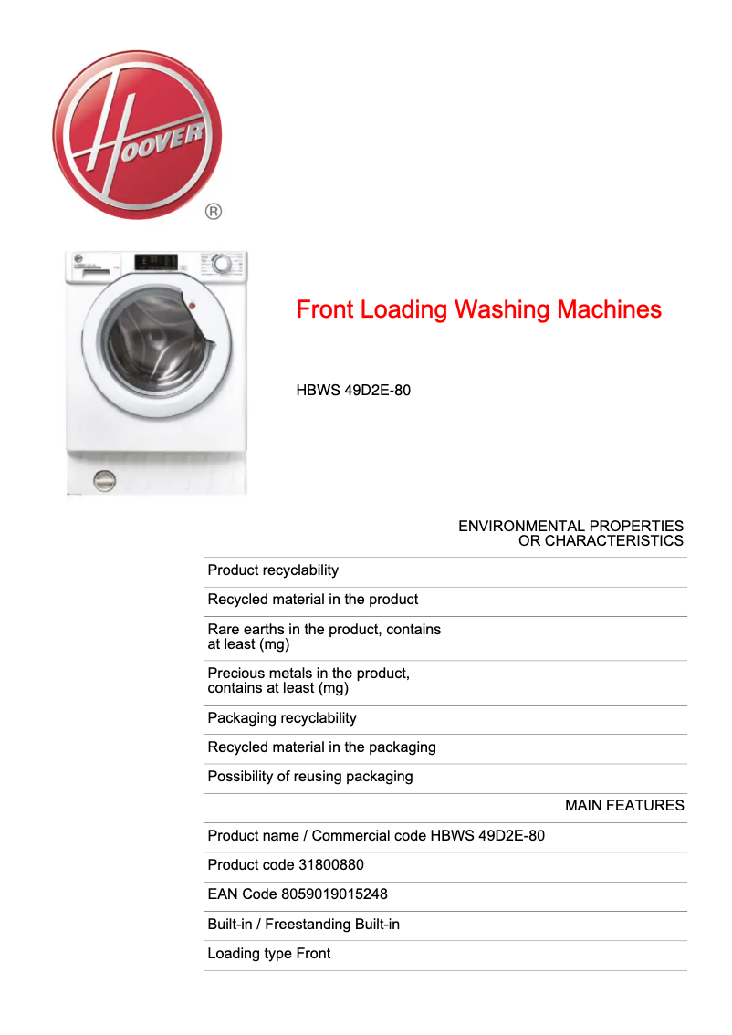 Imagen de la primera página del manual del dispositivo HBWS 49D2E-80