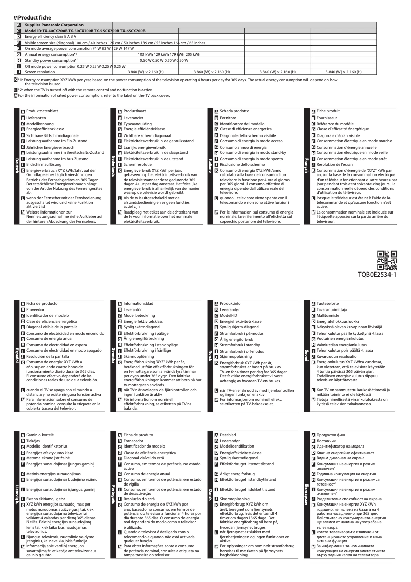 Imagen de la primera página del manual del dispositivo TX-40CX700B