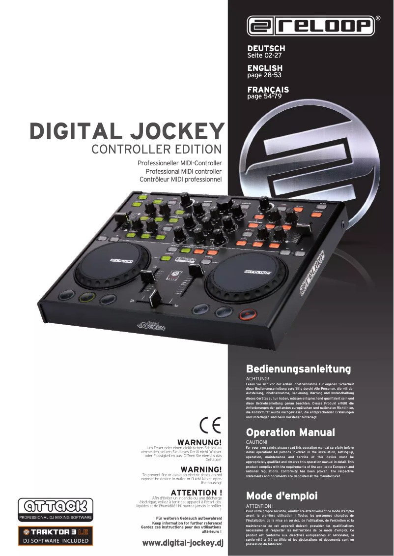 Imagen de la primera página del manual del dispositivo Digital Jockey Controller edition