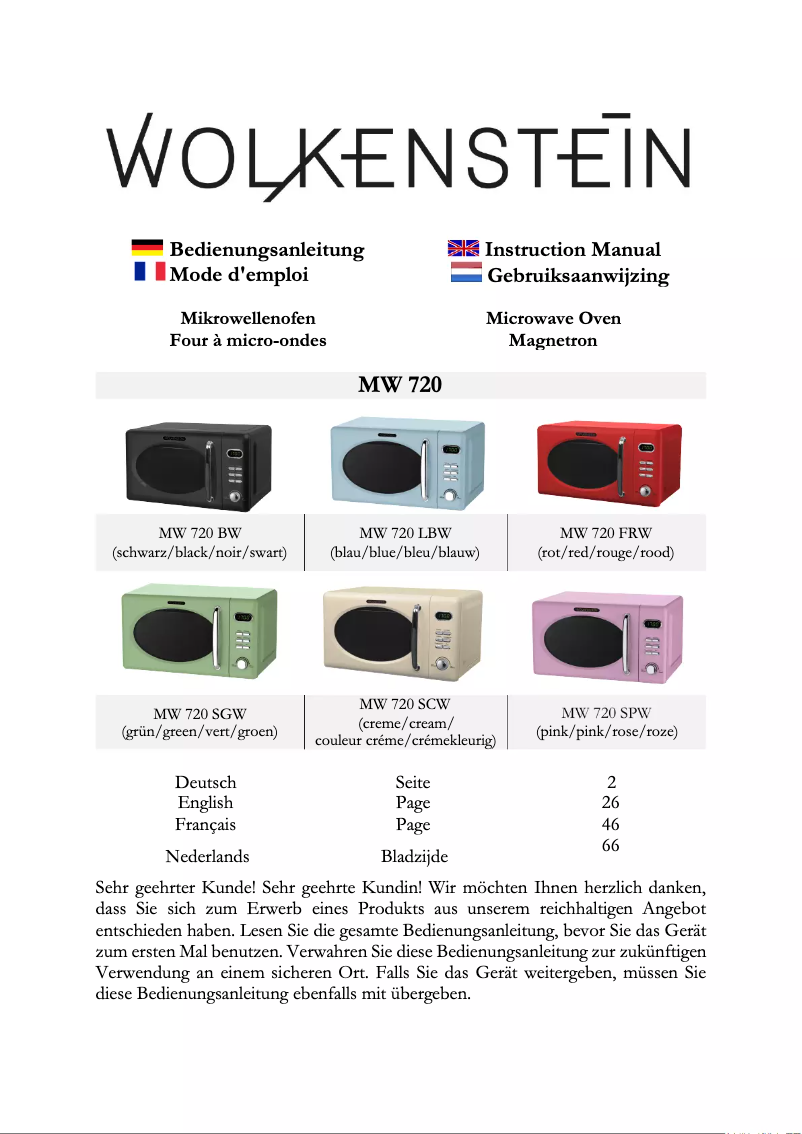 Página 1 del manual Manual de usuario Wolkenstein WMW720 B