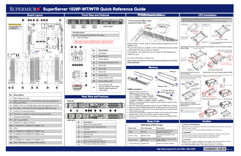 Imagen de la primera página del manual del dispositivo SuperServer 1029P-WTR