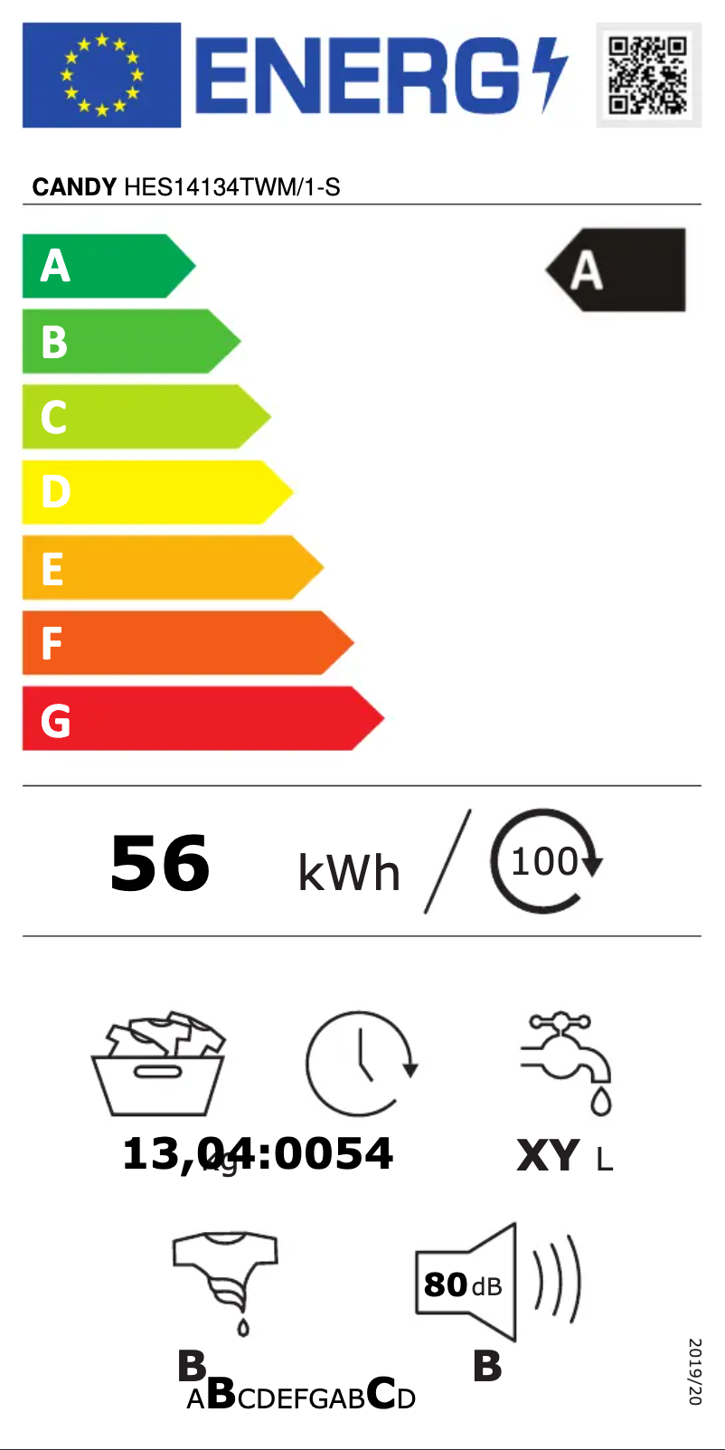 Página 1 del manual Etiqueta energética Candy HES14134TWM/1-S
