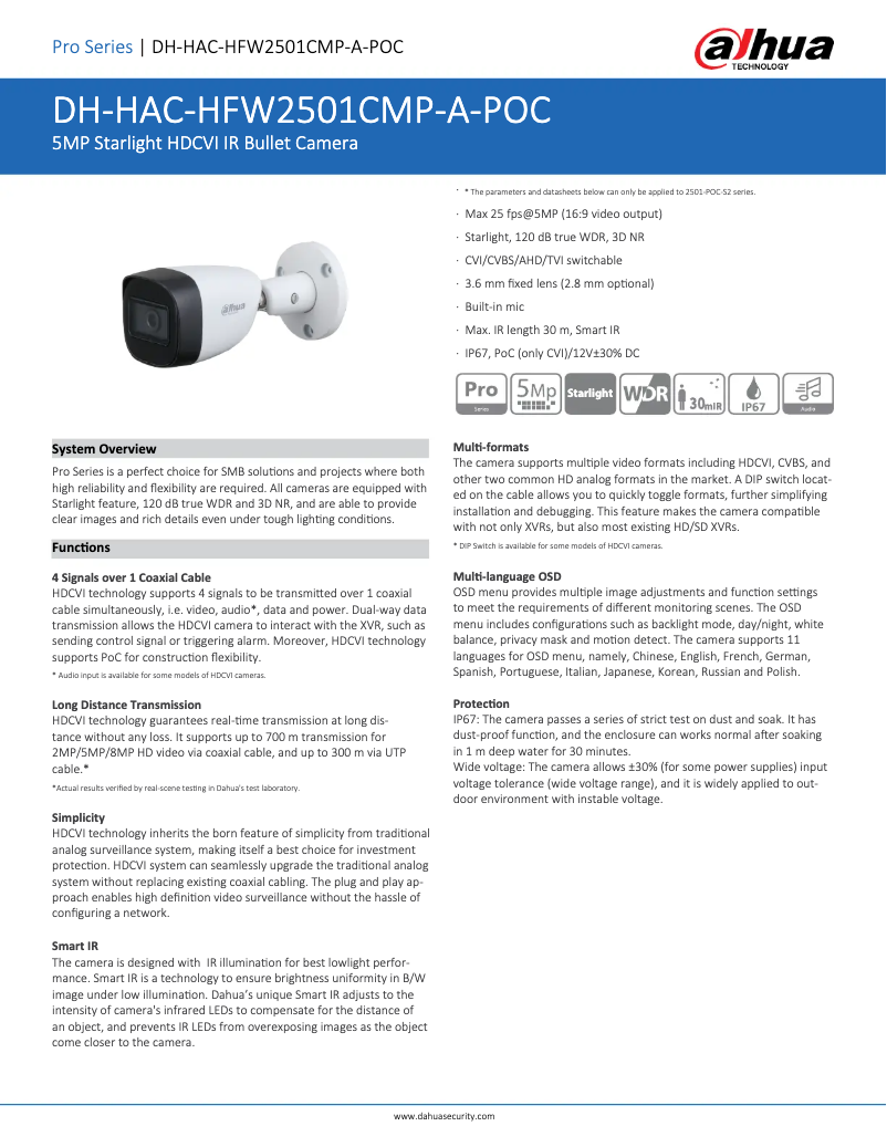 Página 1 del manual Ficha técnica Dahua Technology HAC-HFW2501CM-A-POC
