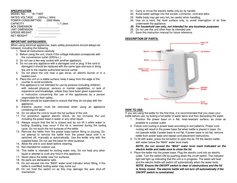 Página 1 del manual Manual de usuario Imarflex IK-716EF