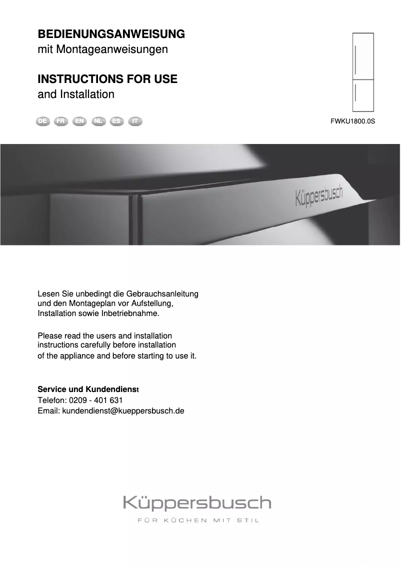 Imagen de la primera página del manual del dispositivo FWKU1800.0S