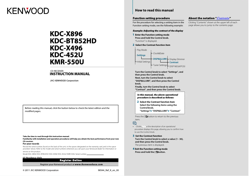 Página nº 1 - Manual de usuario Kenwood KMR-550U