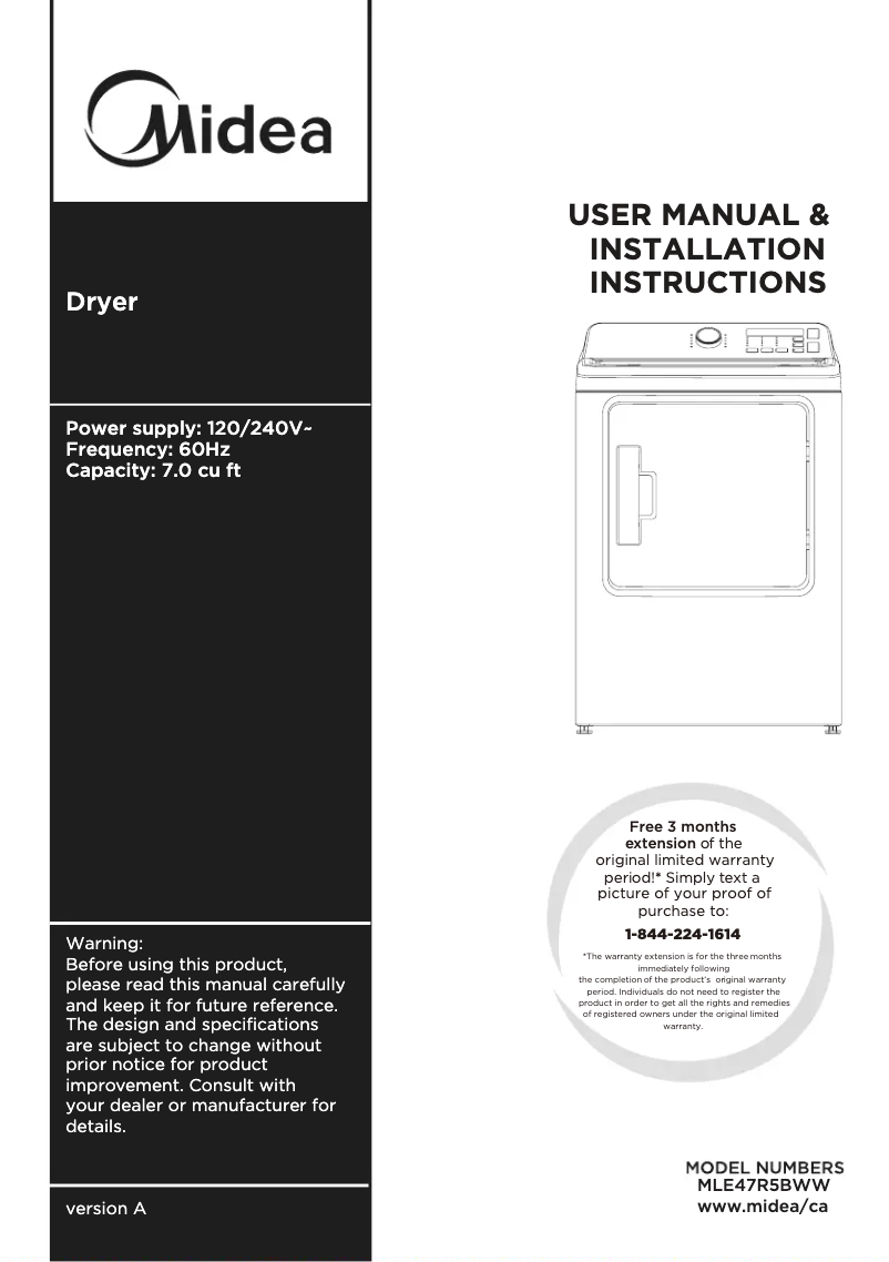 Imagen de la primera página del manual del dispositivo MLE47R5BWW