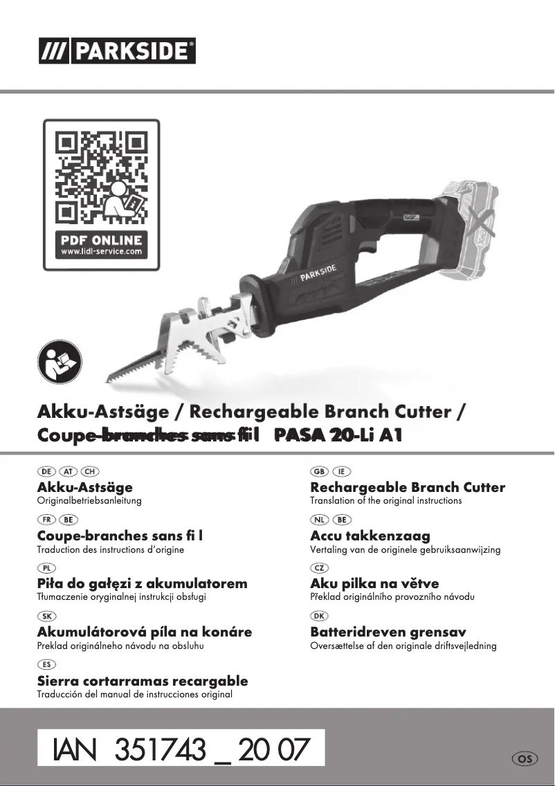 Página nº 1 - Manual de usuario Parkside PASA 20-Li A1