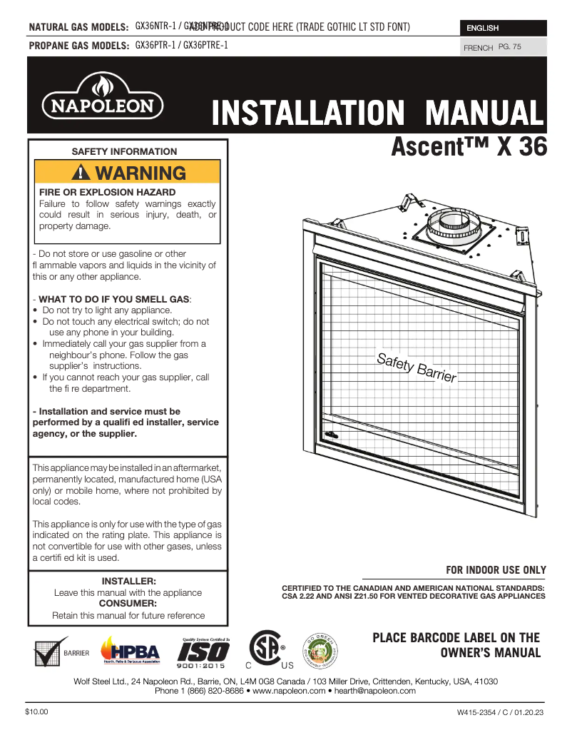 Imagen de la primera página del manual del dispositivo Ascent X 36