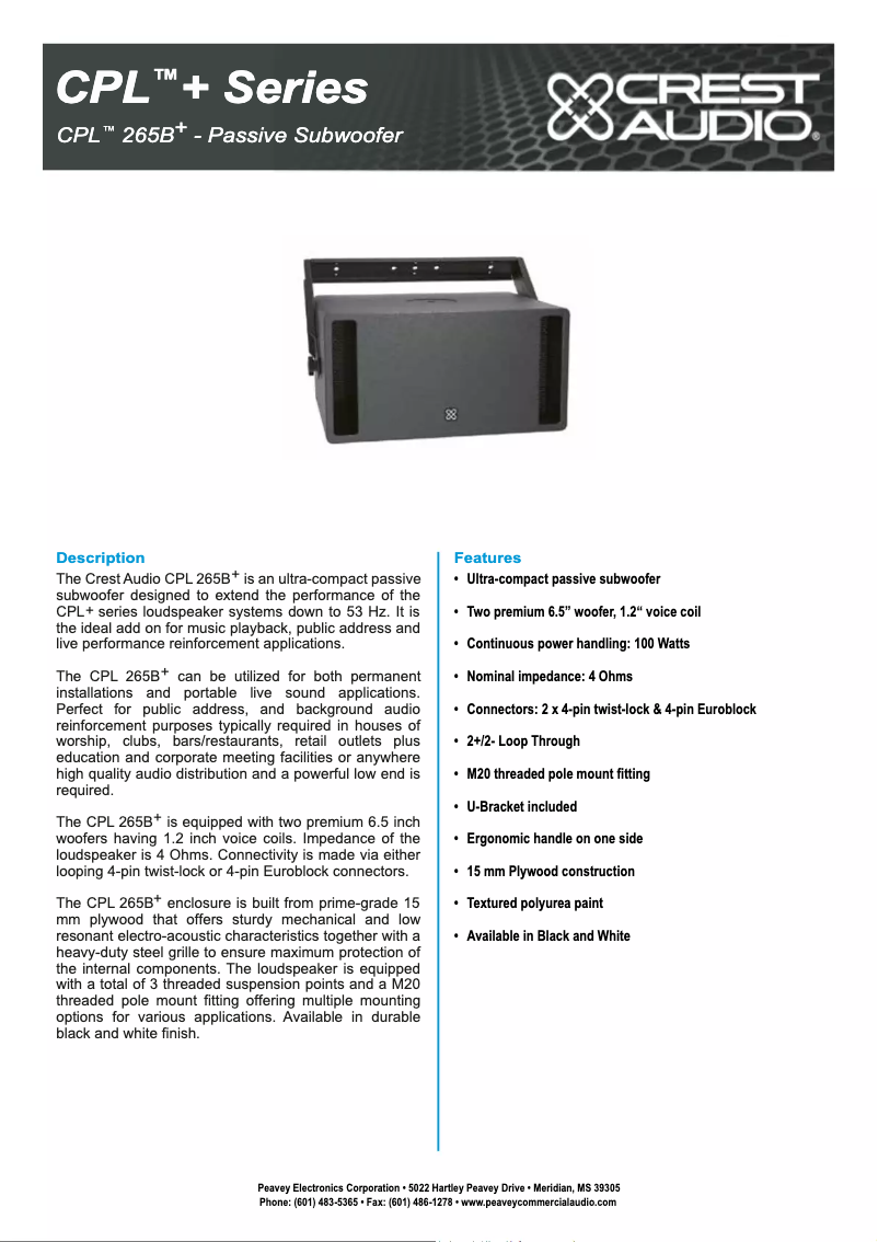 Página 1 del manual Ficha técnica Crest Audio CPL 265B+