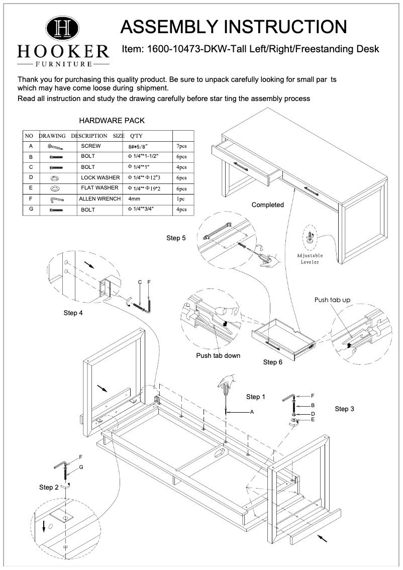 Página nº 1 - Manual de usuario Hooker 1600-10473-DKW